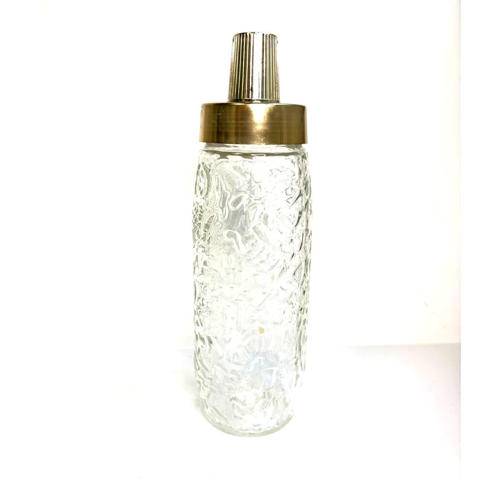 Seagram's Mid Century Pressed Glass Decanter Gold Lid Vintage Cocktail Shaker